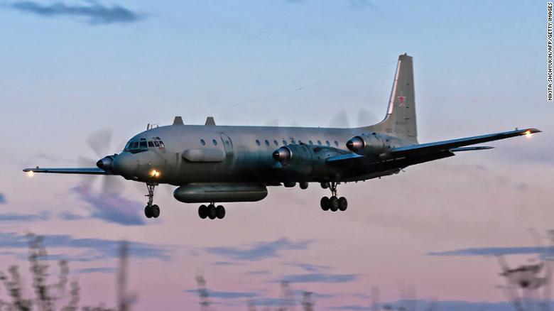 A Russian IL-20M plane landing at an unknown location. Russia has blamed Israel for the loss of a military IL-20M jet.