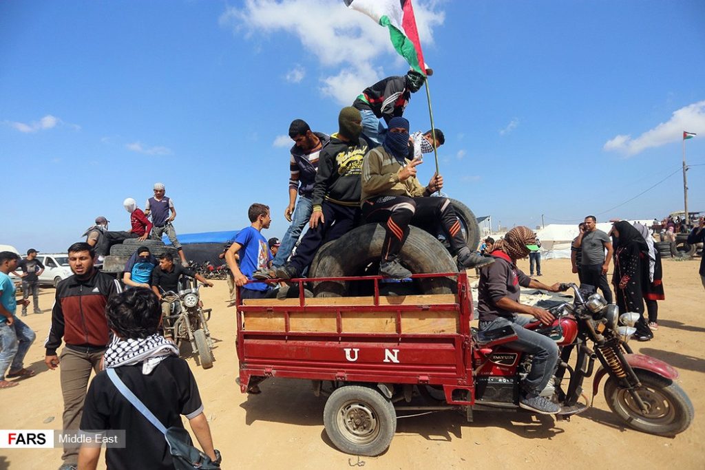 Protesters at the border between Gaza and Israel. Hamas officials incited violence during these protests.