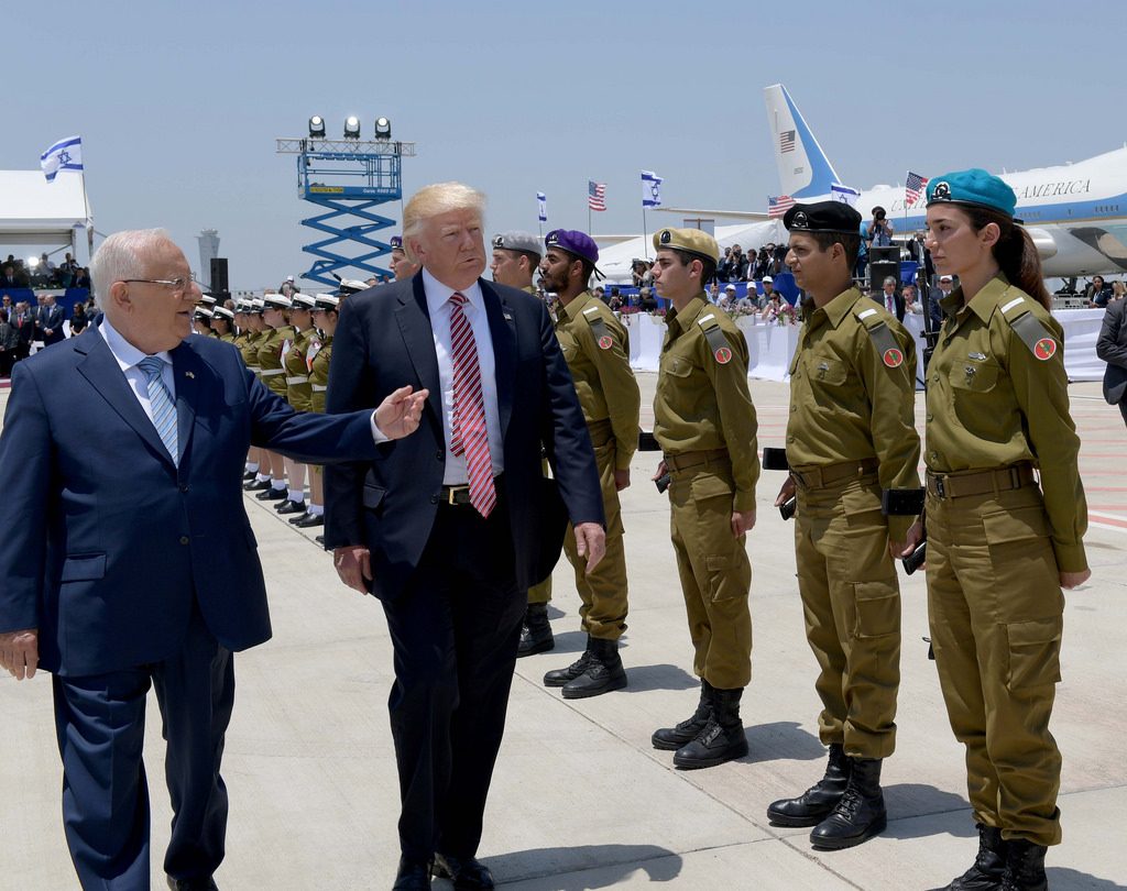 US President Donald Trump inspecting troops on a visit to Israel.