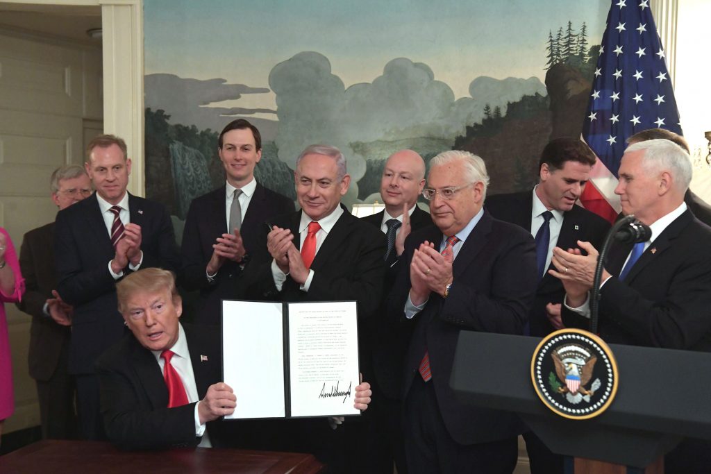 US President Trump declares US recognition of Israeli sovereignty on the Golan