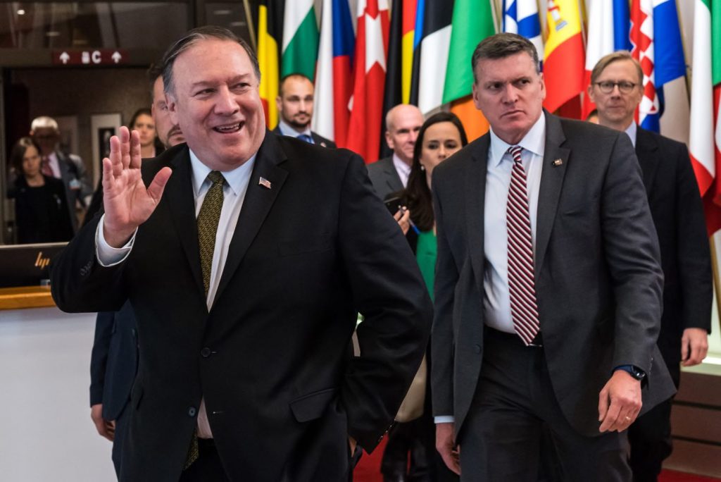 US Secretary of State Mike Pompeo visited an EU foreign policy meeting on May 13