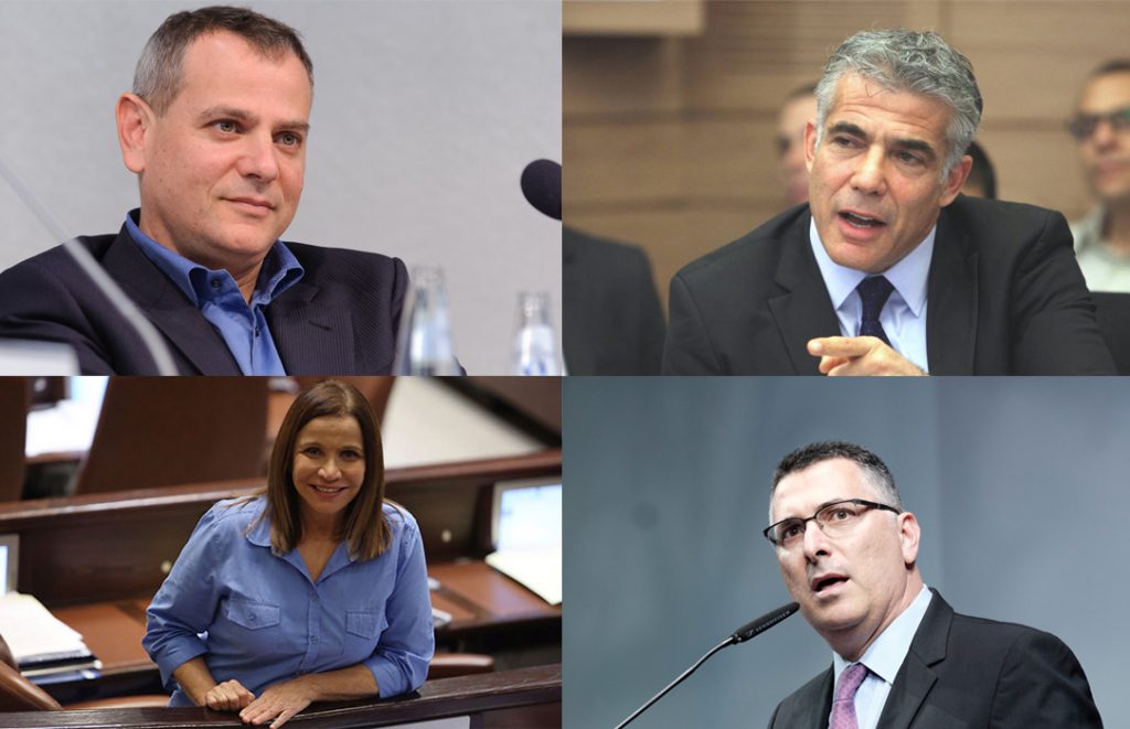 Former journalists turned politicians (clockwise from top left) Nitzan Horowitz, Yair Lapid, Gideon Saar and Shelly Yachimovich