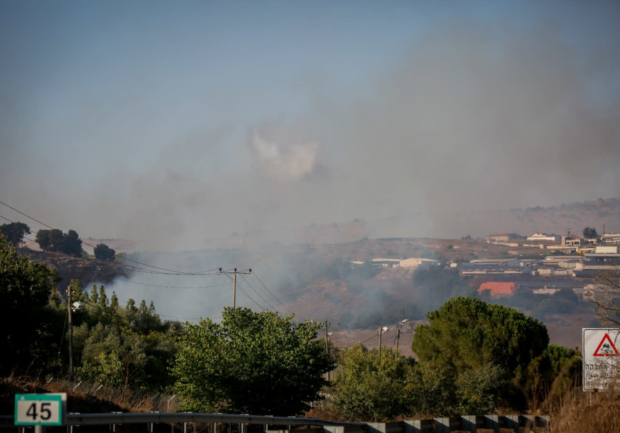 Smoke rises near Moshav Avivim near the border between Israel and Lebanon, in northern Israel, on September 1, 2019, following Hezbollah-Israel clashes in the area. (Photo: David Cohen/Flash90.)