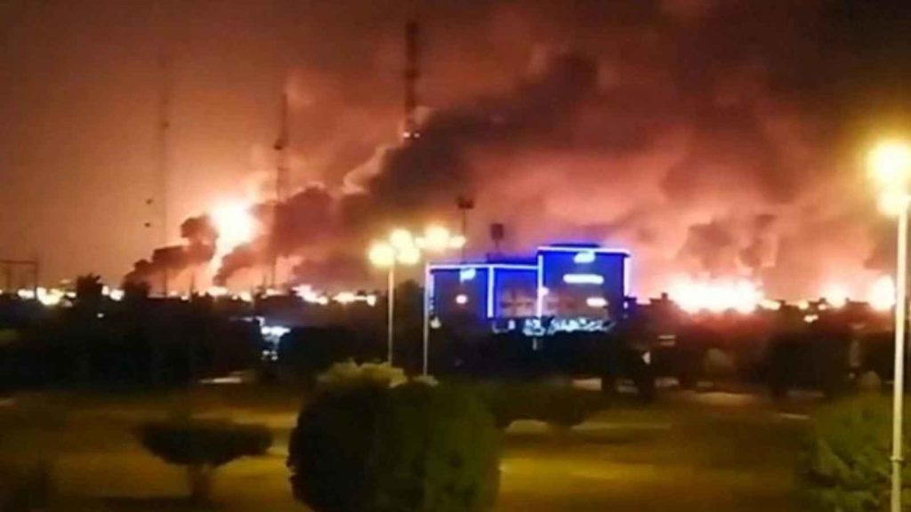The Abqaiq refinery complex aflame following the Sept. 14 surprise attack