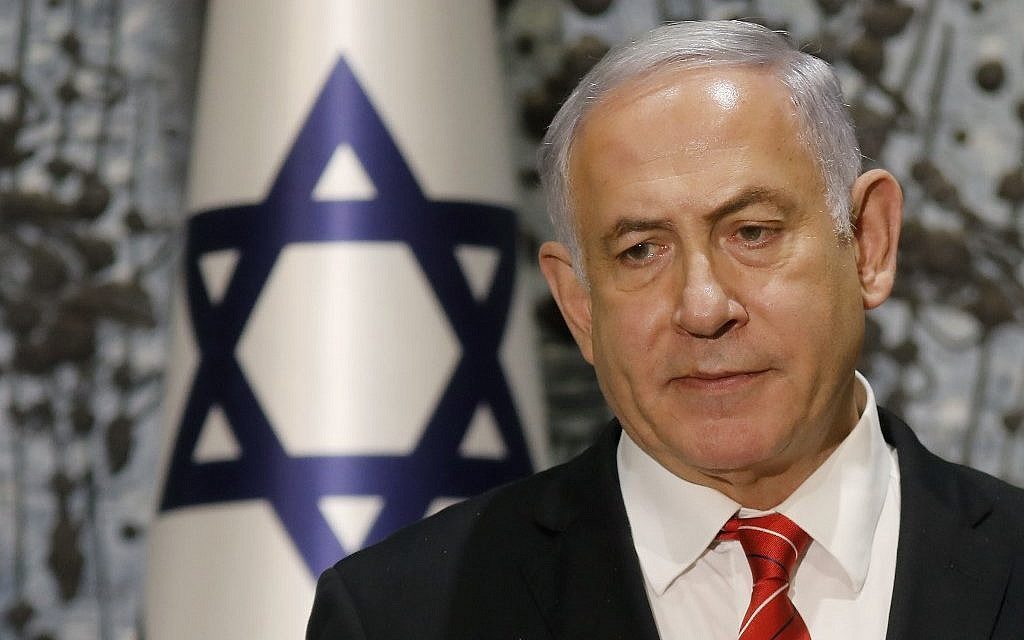 Prime Minister Benjamin Netanyahu speaks during a press conference at the President's Residence in Jerusalem after being tasked by President Reuven Rivlin (not in frame) with forming a new government, on September 25, 2019. (Menahem Kahana/AFP)