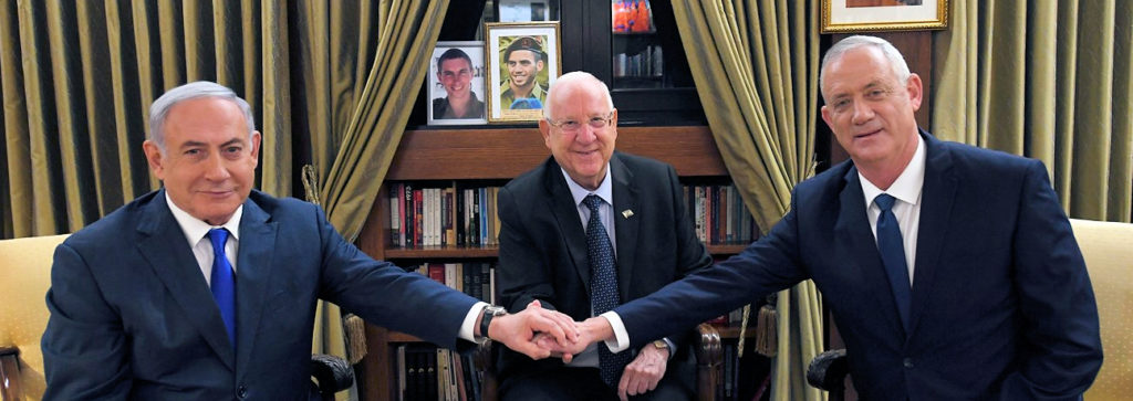 President Rivlin’s (centre) rotation plan could not bridge the gap between Netanyahu (left) and Gantz (right)