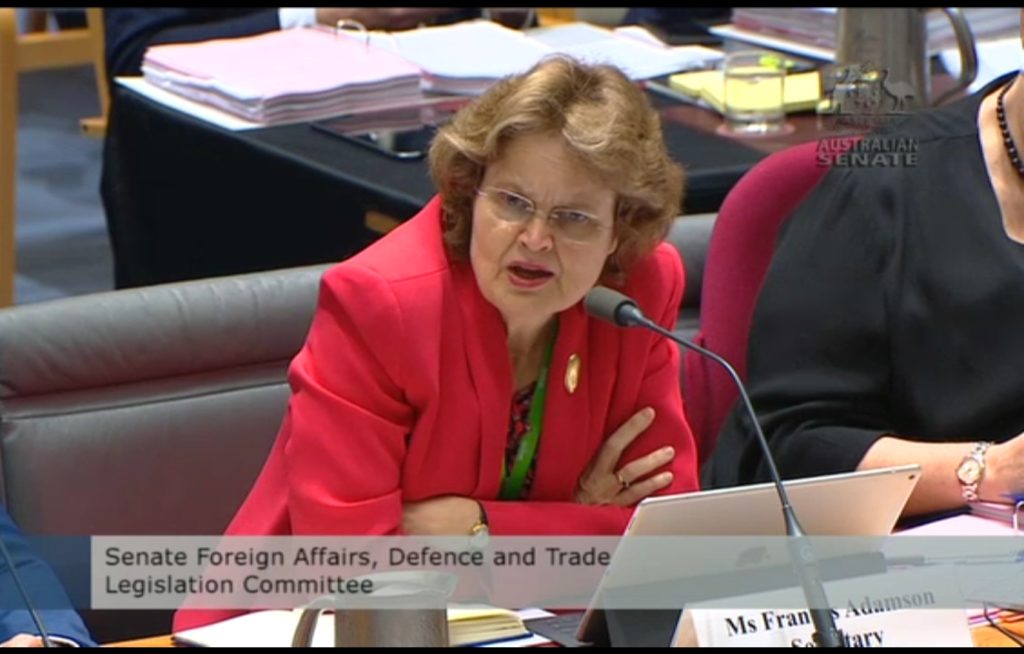 DFAT Secretary Frances Adamson at Senate Estimates hearings.