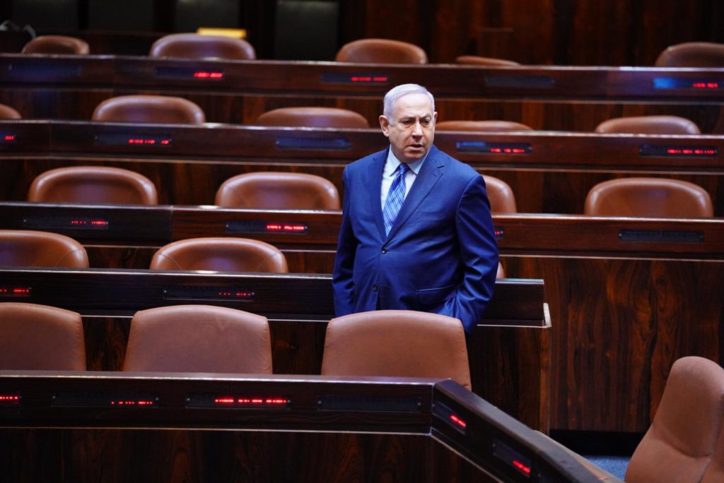 Prime Minister Benjamin Netanyahu at the Knesset on March 26, 2020. (Knesset)