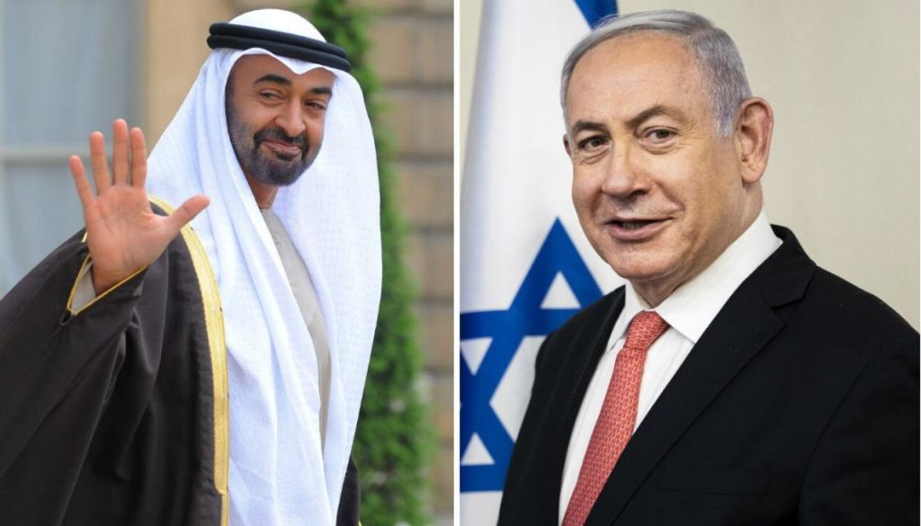 Abu Dhabi Crown Prince Mohammed bin Zayed, left, and Israeli Prime Minister Benjamin Netanyahu (AFP)
