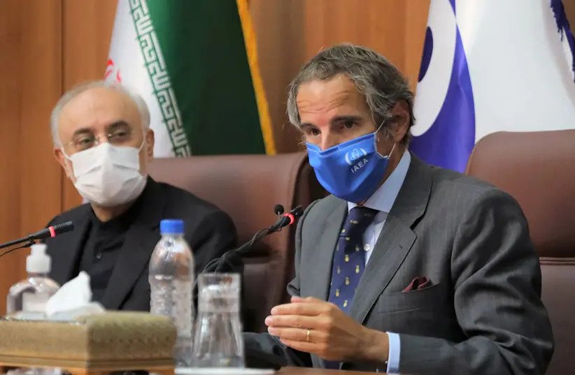 International Atomic Energy Agency (IAEA) Director General Rafael Grossi speaks during a press conference with Head of Iran's Atomic Energy Organization Ali-Akbar Salehi in Teheran, Iran August 25, 2020 (photo: WANA/ALI KHARA VIA REUTERS)