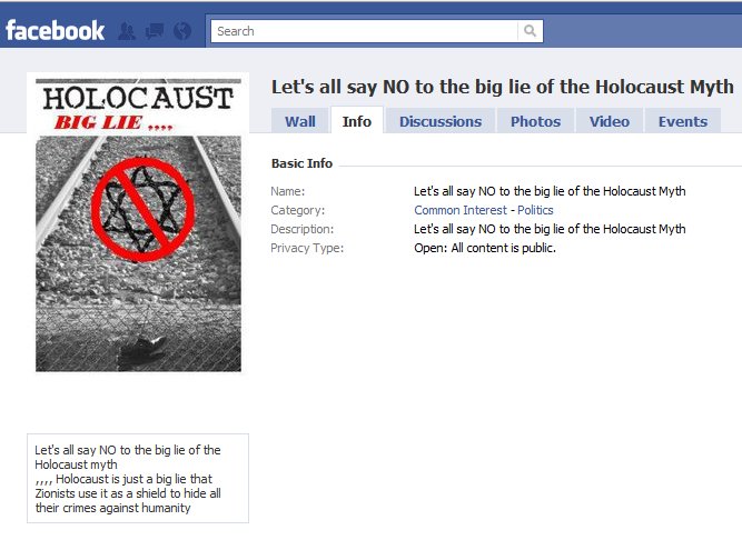 Facebook Holocaust Denial Group3 Seen 4th Jan 2011