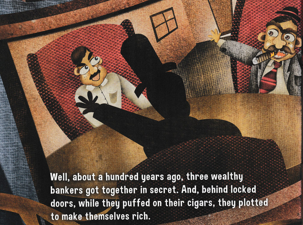 A page promoting a traditional conspiracy theory about bankers from the book "The Big Fat Bank"