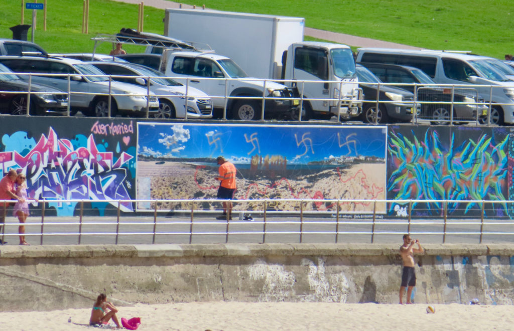 Swastikas daubed on a mural at Bondi Beach (Credit: Jeremy Jones)