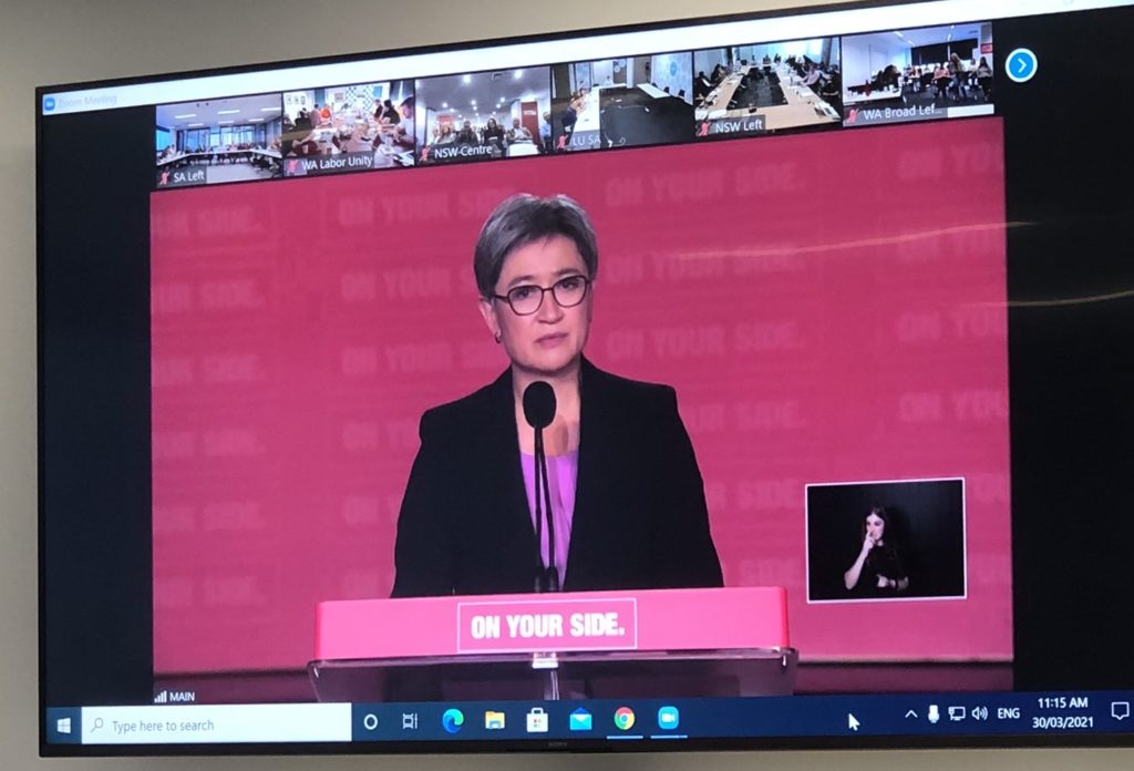 Penny Wong addressing the ALP National Conference 2021.