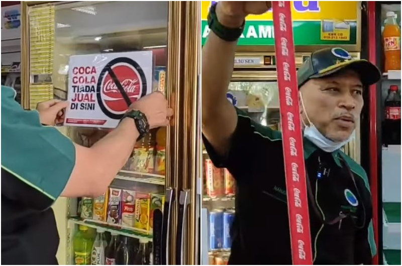 Malaysian anti-Israel activists targeted Coke fridges (Source: Twitter)
