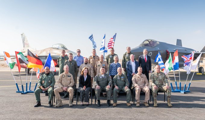 Air Force commanders from the US, Italy, the UK, Greece, Cyprus, Norway, the UAE, India, and the Netherlands, as well as ambassadors from France, the UK, Greece, and Germany, gathered for the  international #BlueFlag2021 exercise, hosted by Israel in late October (Photo: Israel Defence Forces)
