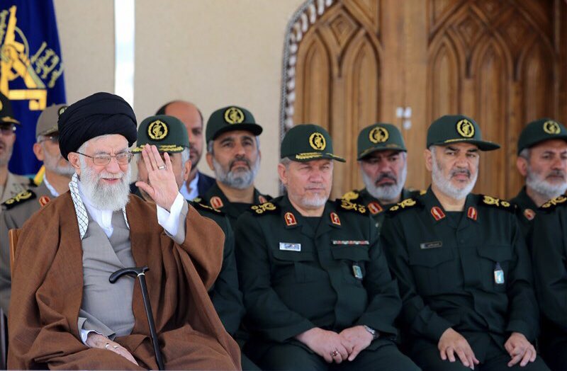 Iranian Supreme Leader Ayatollah Ali Khamenei with leaders of the IRGC, the parallel military created to protect and spread the Islamic revolution (Image: Twitter)