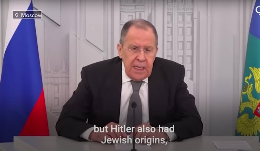 Russian Foreign Minister Sergei Lavrov on Italian TV: "Hitler also had Jewish blood. It means absolutely nothing…the most ardent antisemites are usually Jews." (Photo: YouTube screenshot)