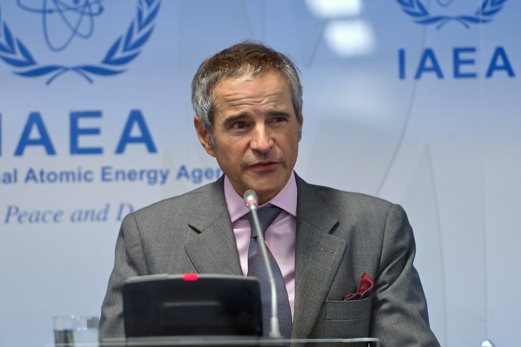 IAEA head Rafael Mariano Grossi briefs the press on Iran (Image: Dean Calma/Flickr)