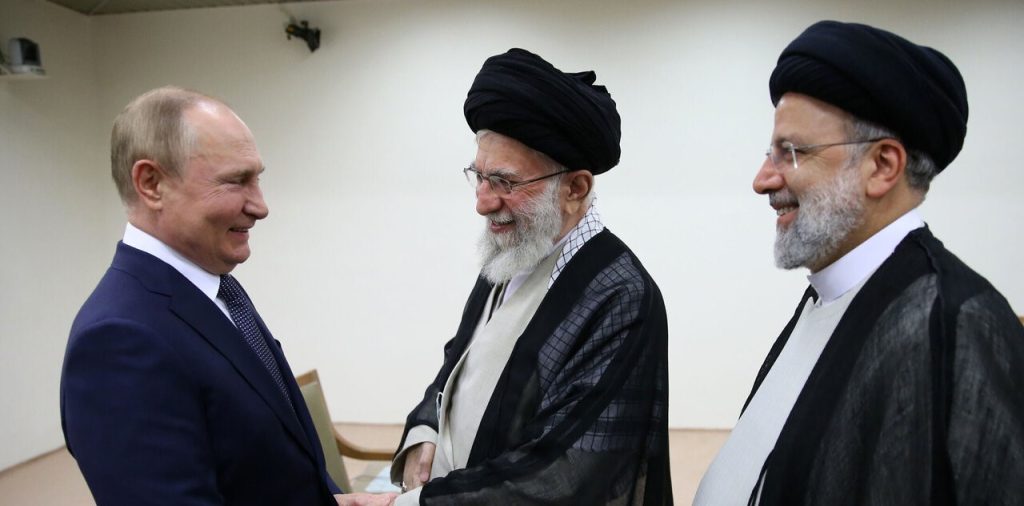 Russian President Vladimir Putin meets with Iranian Supreme Leader Ali Khamenei and Iranian President Ebrahim Raisi in Iran