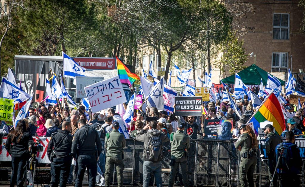 One of several protests against the proposed judicial reforms in Jerusalem (Image: Eyal Warshavsky/Sipa USA/Alamy Live News)