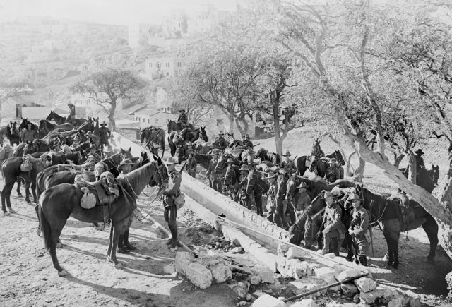 The ANZACs in Palestine with their famous and much-loved “Waler” horses (Image: Wikipedia)