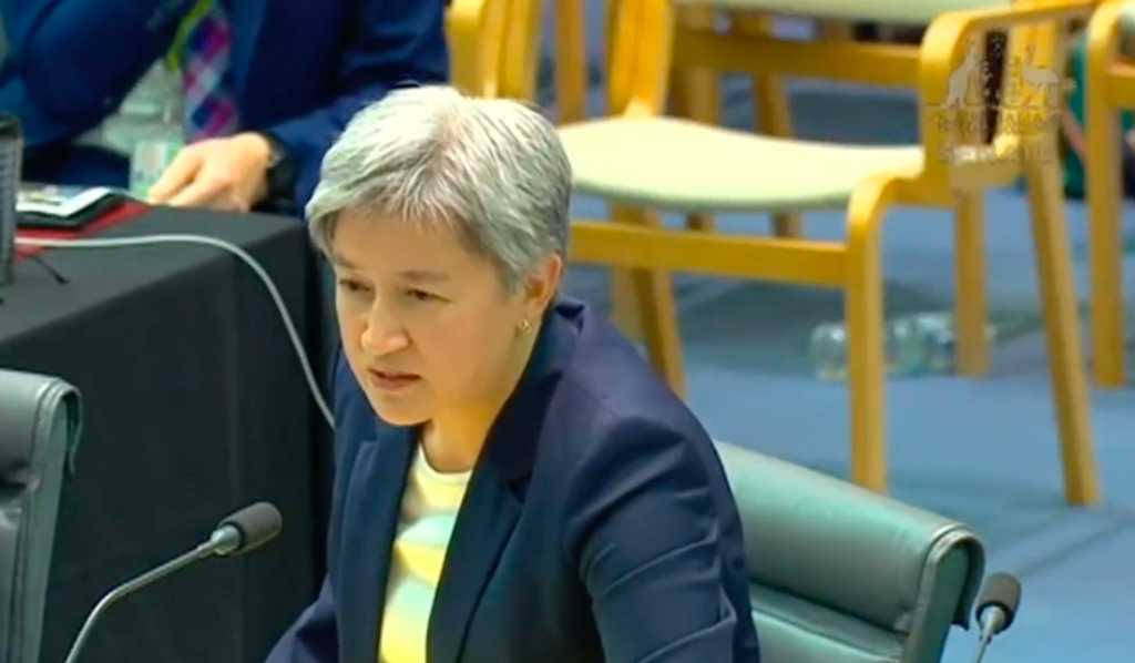 Foreign Minister Penny Wong questioned on Iran before the Foreign Affairs, Defence and Trade Legislation Committee on Feb. 16 (screenshot)