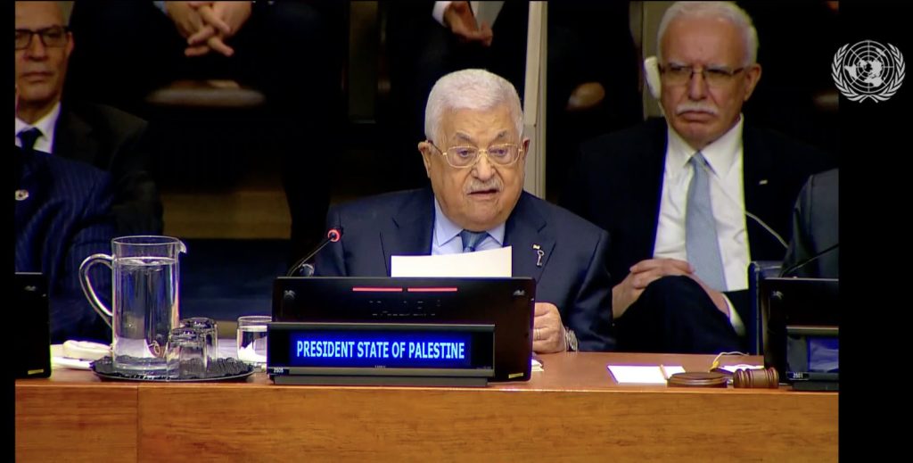 Palestinian Authority President Mahmoud Abbas gives his Nakba Day speech at the UN (Image: UN Photo/Screenshot)