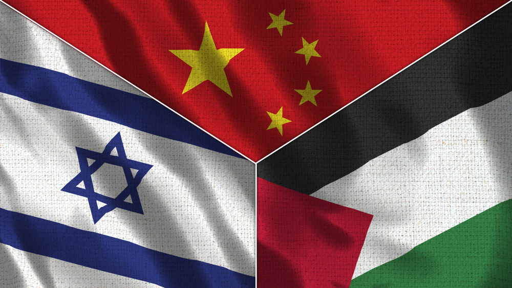 China,And,Palestine,And,Israel,Realistic,Three,Flags,Together, 