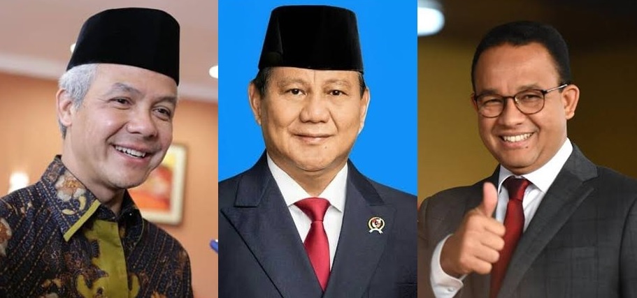 The three presidential candidates (From left): Ganjar Pranowo, Prabowo Subianto and Anies Baswedan (Image: Twitter)