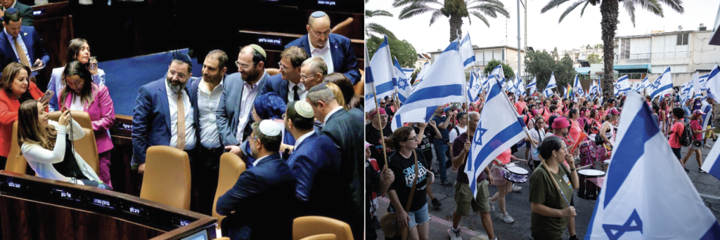Coalition lawmakers celebrate the passage of their Bill, while huge protests continue (Images: Twitter, Shutterstock)