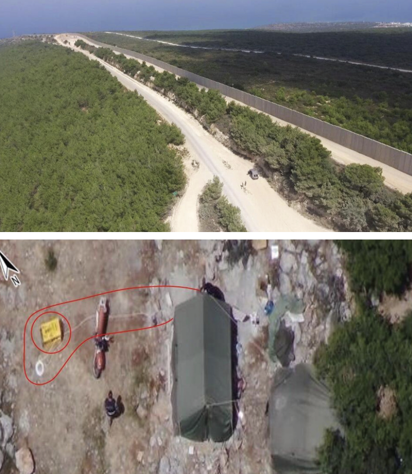 Israel’s new enhanced border barrier (top) thwarts Hezbollah’s plans, so the terror group is using a tent camp at Har Dov (bottom) to try to get leverage to stop the barrier’s construction (Images: IDF Spokesperson’s Unit)