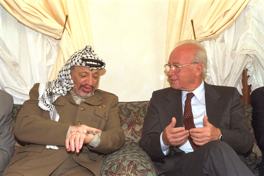 Yasser Arafat and Yitzhak Rabin: It became clear Arafat’s priority was getting a foothold in “Palestine”, but that he would never consider long-term compromise (Image: GPO/ Flickr)