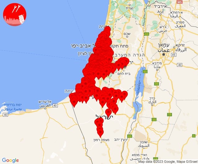 A map of the hundreds of rocket attacks launched against Israel this morning. 
