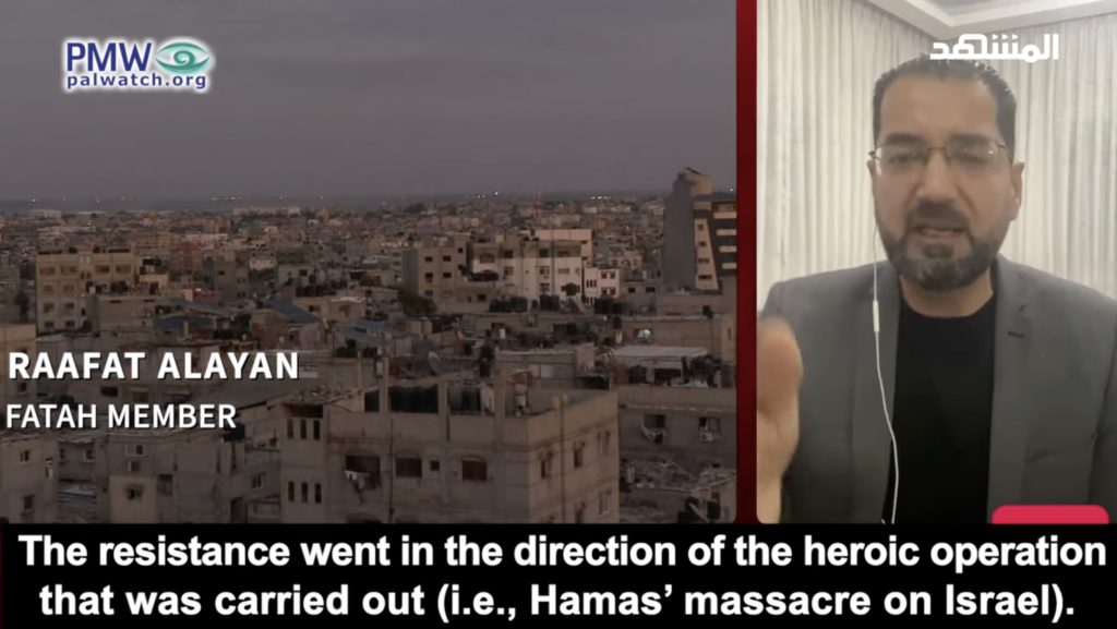 A Fatah leader praises the Hamas massacre (Image: Palestinian Media Watch)