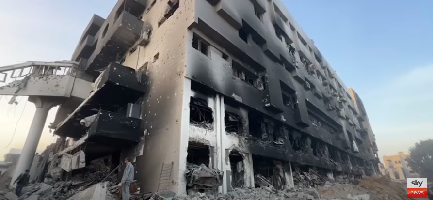A destroyed section of Al-Shifa Hospital (image: screenshot)