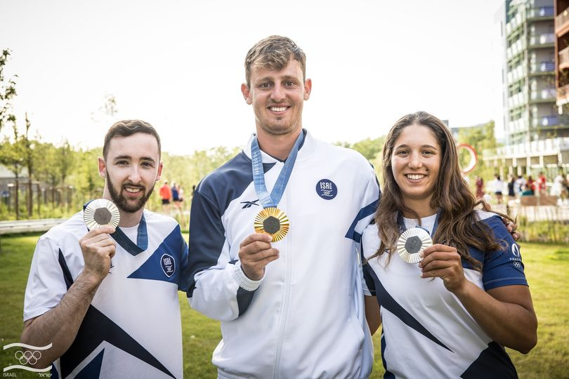 Israeli Olympic medallists Artem Dolgopyat, Tom Reuveny and Sharon Kantor (Image: X/ Twitter)