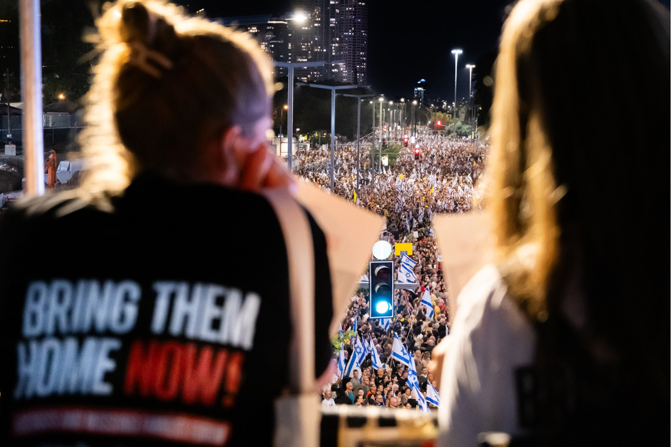 Hundreds of thousands of demonstrators seeking the return of hostages from Gaza protested in Tel Aviv on September 7, 2024 (Image: Charlotte Lawson)