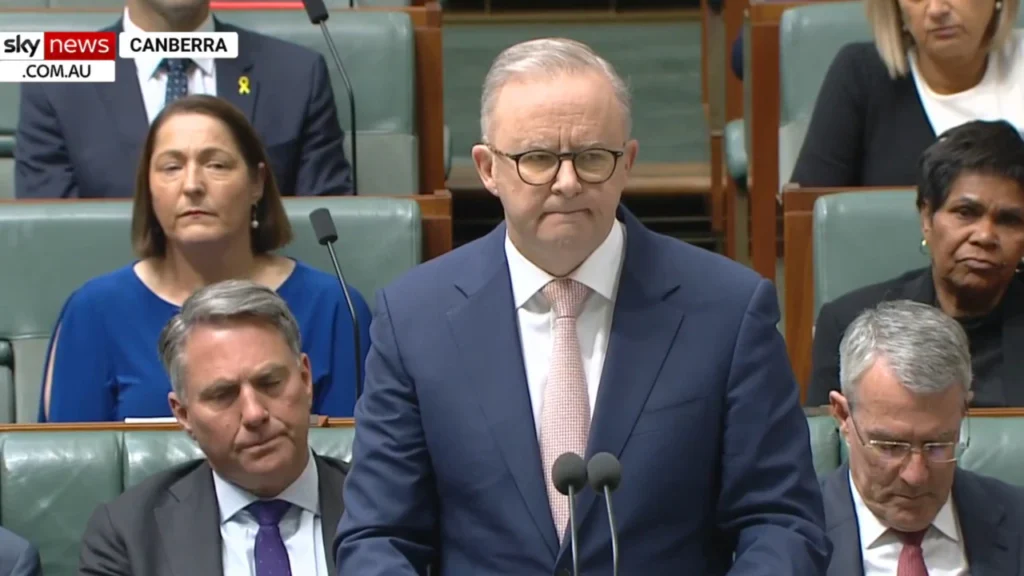 PM Anthony Albanese introduced a lengthy motion in response to the anniversary of October 7 (Screenshot)