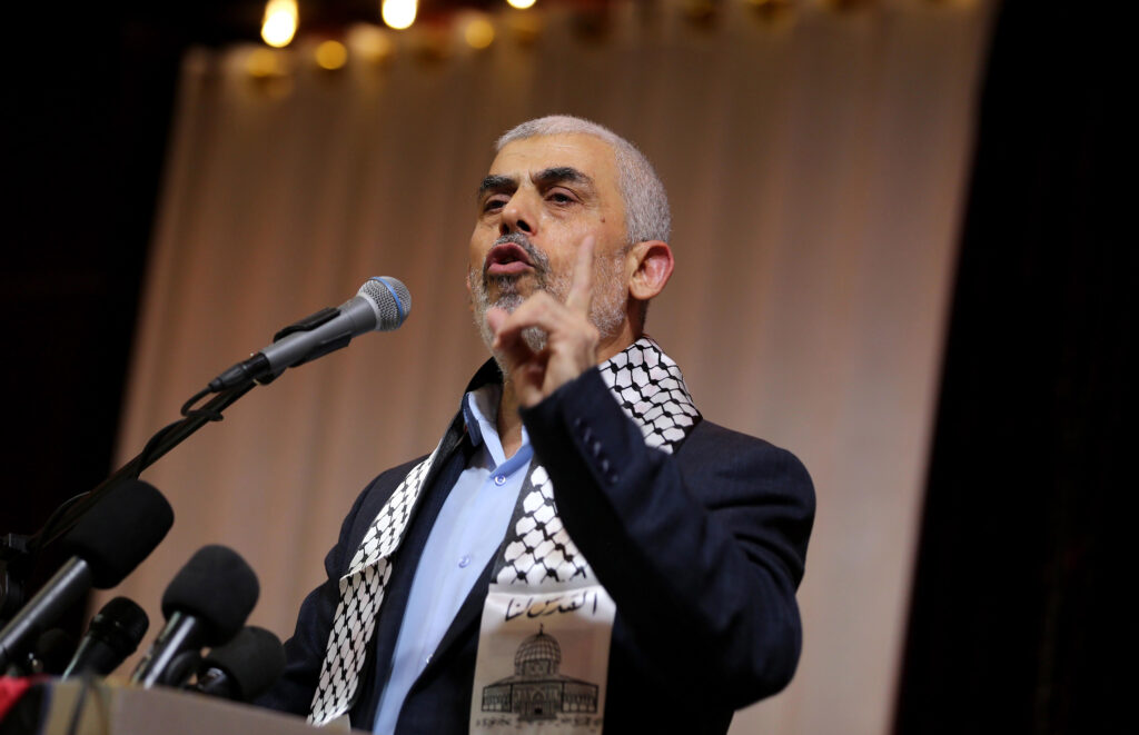 Hamas leader Yahya Sinwar speaks in Gaza city (Image: Abed Rahim Khatib/ Shutterstock)