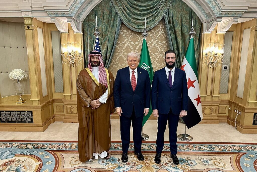 Trump’s surprise meeting with Syrian President and former jihadist Ahmed al-Shara’a (right), mediated by Saudi Crown Prince Mohammed bin Salman (left) (Image: Wikimedia Commons)