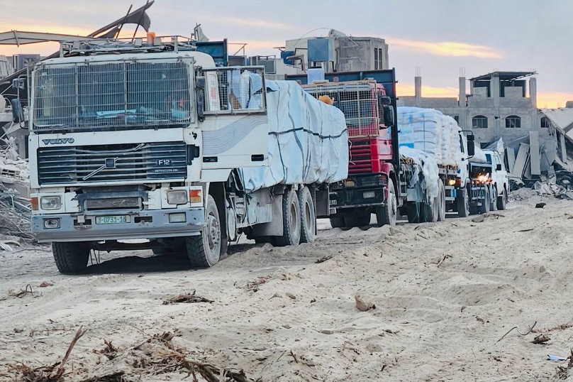 A convoy of trucks carrying aid into northern Gaza (Image: IDF)
