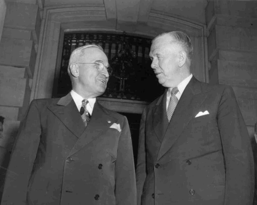 President Harry Truman with Secretary of State George Marshall in 1948 (Image: Wikimedia Commons)