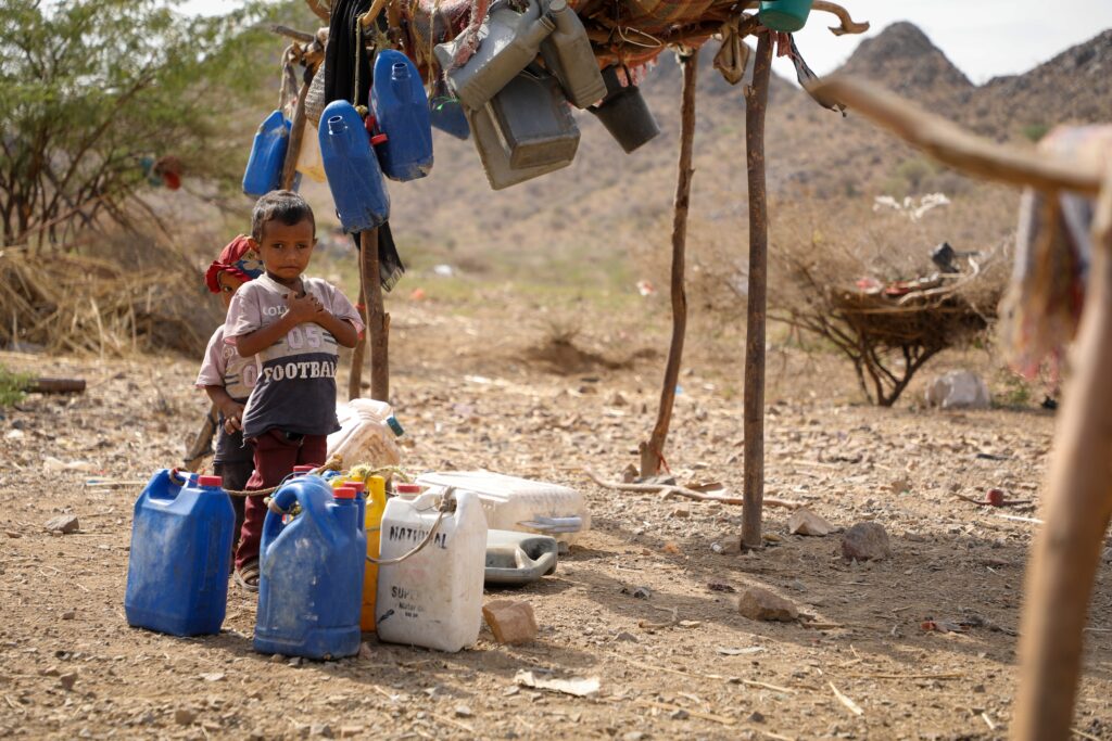 Taiz,Yemen, ,18,Feb,2022,:,A,Sad,Child Children in a camp for the displaced from the war in the city of Taiz, Yemen (Image: akramalrasny/ Shutterstock)