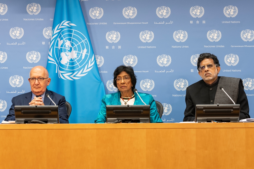 Chris Sidoti (left), Navi Pillay and Miloon Kothari, the three commissioners of the perpetual UN inquisition against Israel, briefing the media in October 2022 (Image: Lev Radin/Shutterstock)