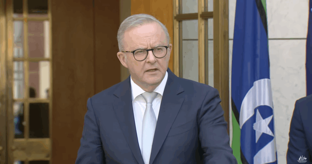 Prime Minister Anthony Albanese addresses the media on steps to combat antisemitism (Image: screenshot)