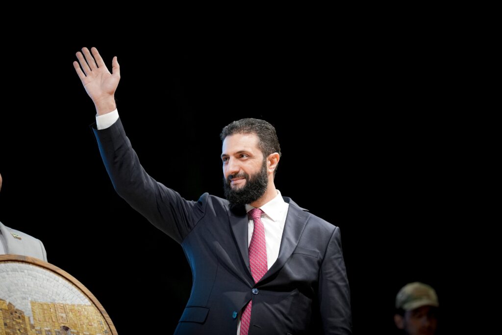 Syrian President Ahmad al-Shara'a during the celebration of the revolution's victory (Image: Mohammad Bash/ Shutterstock)