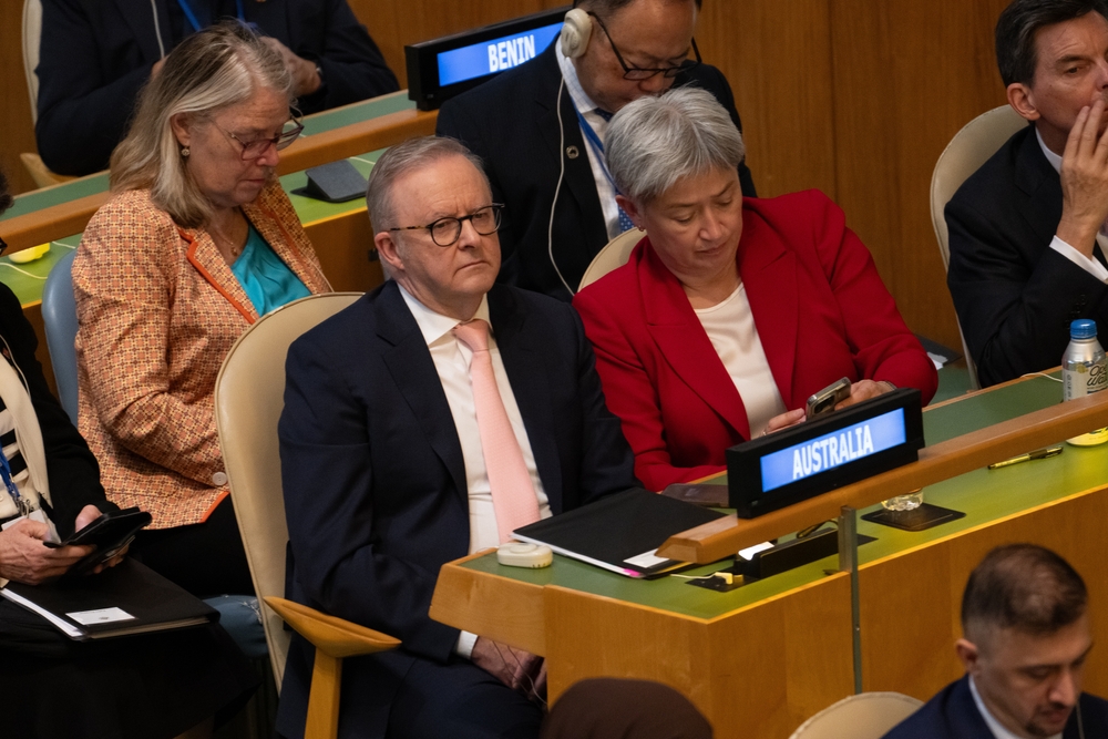 Prime Minister Anthony Albanese and Foreign Minister Penny Wong at the UN General Assembly in September 2025 for the “High-Level International Conference for the Peaceful Settlement of the Question of Palestine and the Implementation of the Two-State Solution” (Image: Noamgalai/ Shutterstock)