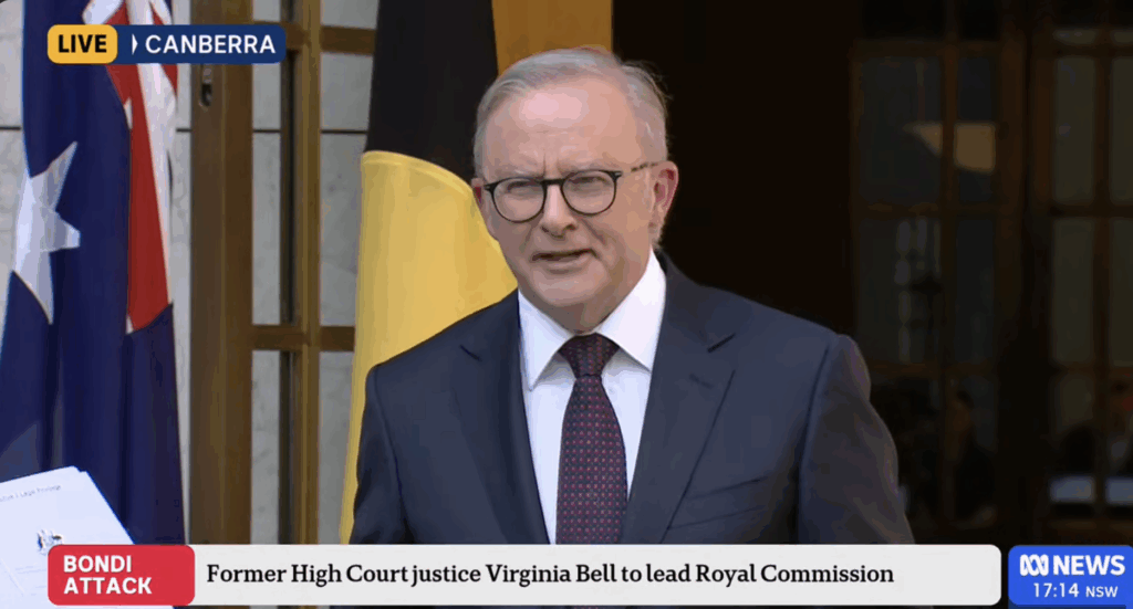 Prime Minister Anthony Albanese announces a Royal Commission on Antisemitism and Social Cohesion (Image: screenshot)
