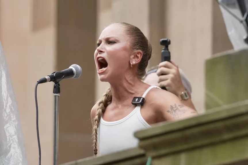 Grace Tame at the Sydney protest (Image: X)
